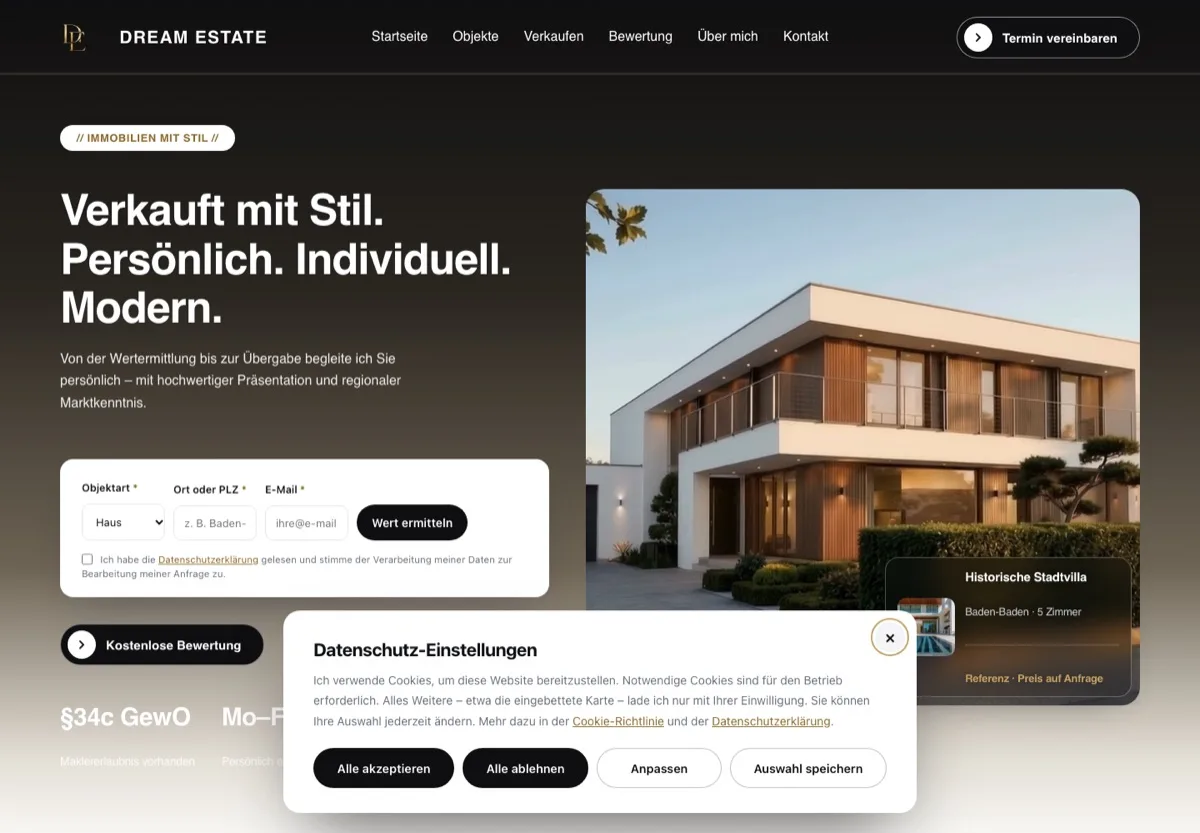 Dream Estate Immobilien – Cookie-Banner (Case Study von Pixoraa)