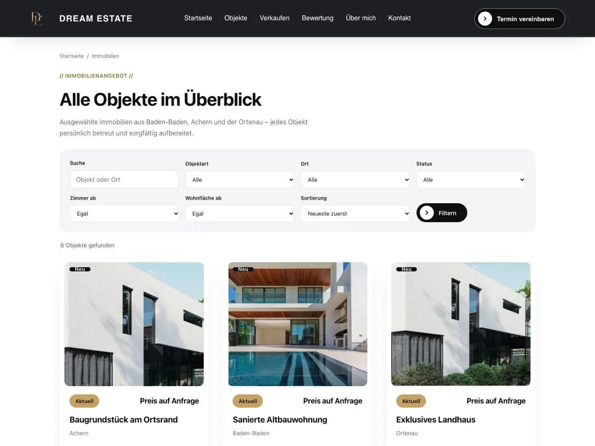 Dream Estate Immobilien – Objektübersicht (Case Study von Pixoraa)