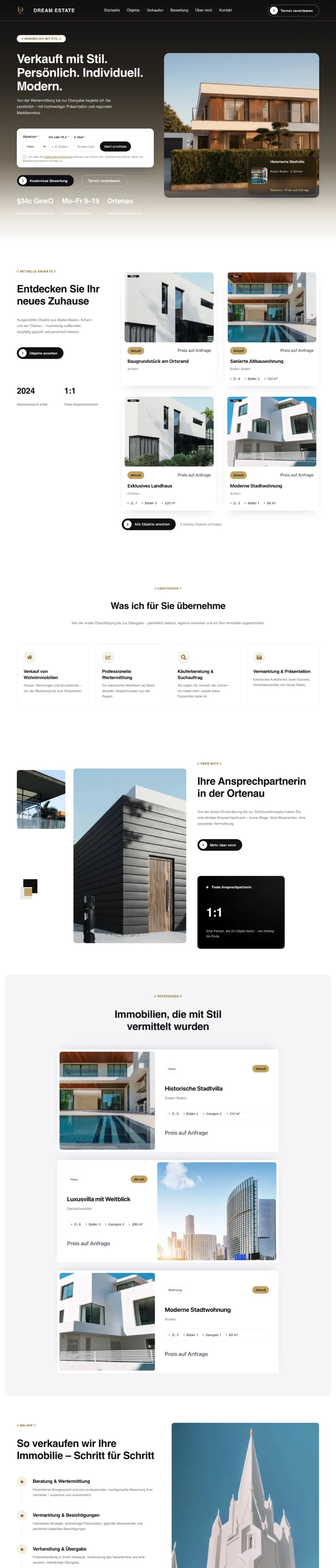 Dream Estate Immobilien – Startseite der Website (Case Study von Pixoraa)