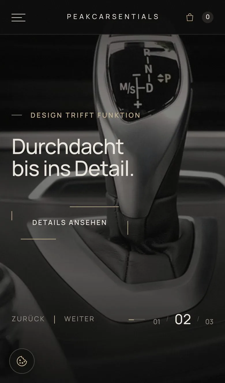 PEAKCARSENTIALS – Mobile Ansicht (Case Study von Pixoraa)