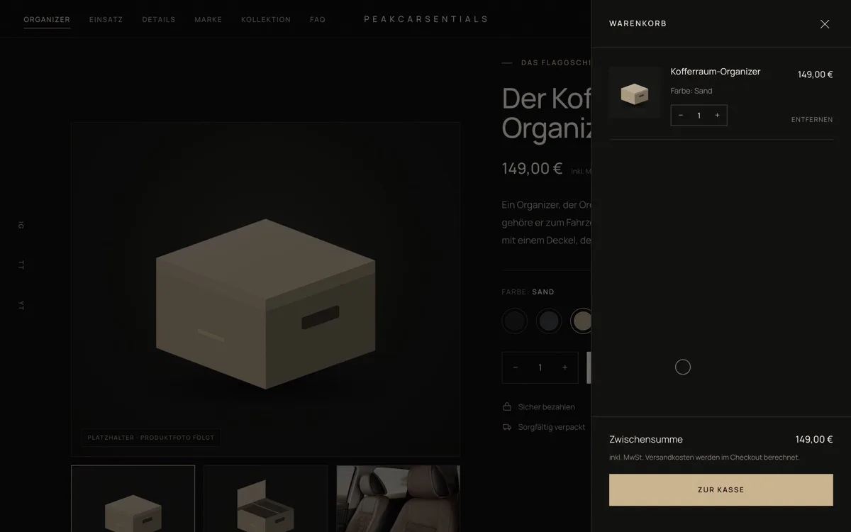 PEAKCARSENTIALS – Warenkorb (Case Study von Pixoraa)